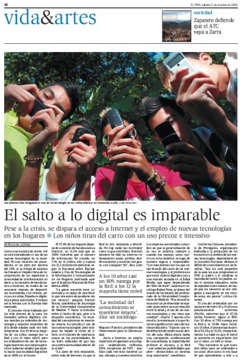 Reportaje El Pais (octubre 2010): El salto a lo digital es imparable