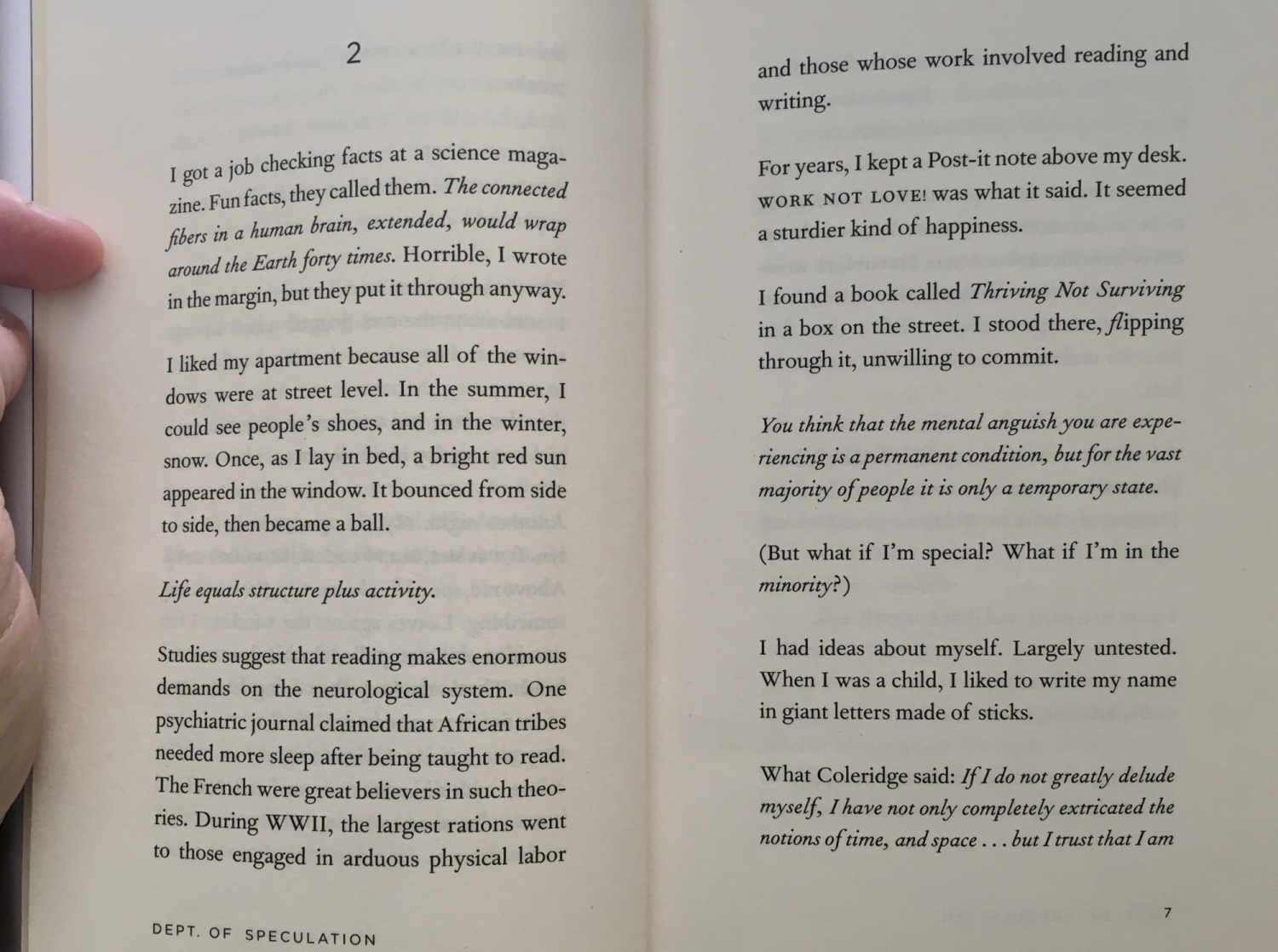 A sample page of Jenny Offill's Dept. of Speculation